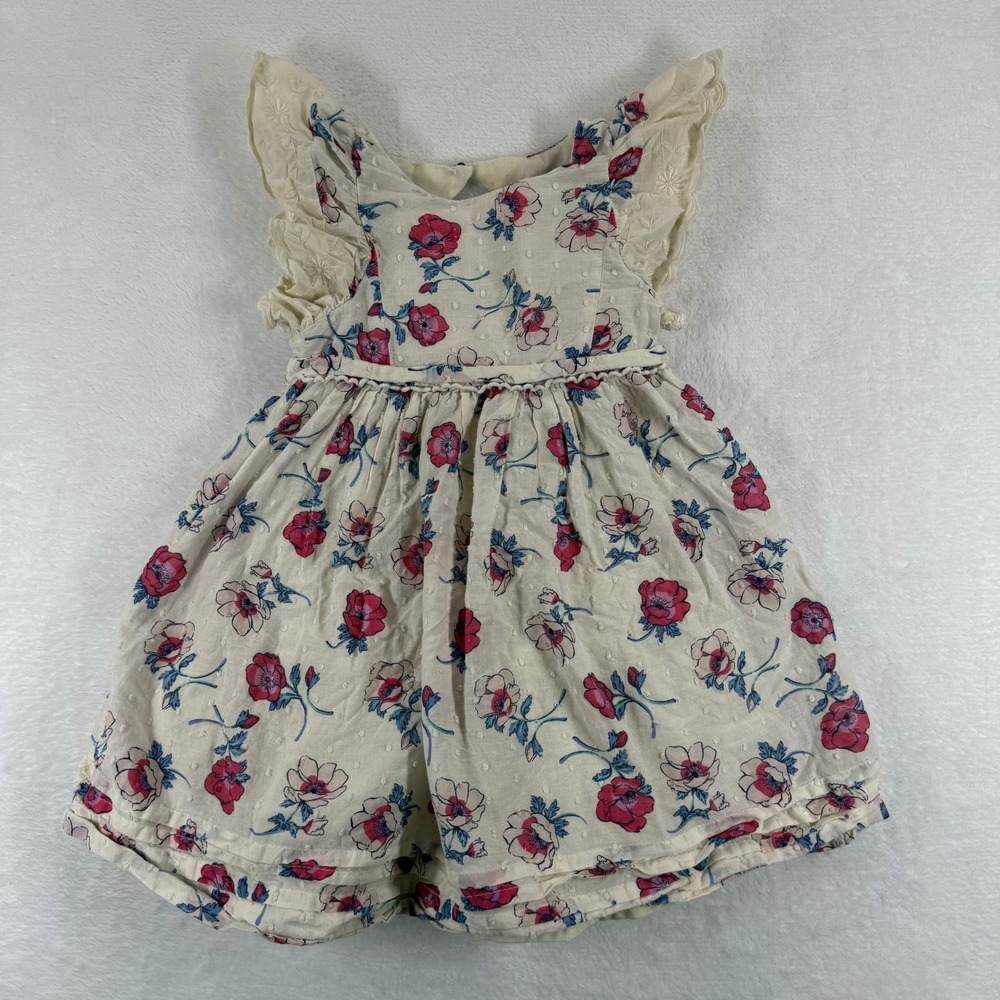 Cupcakes and Cashmere Girls Cream Floral Eyelet Flutter Sleeve Dress Size 2T